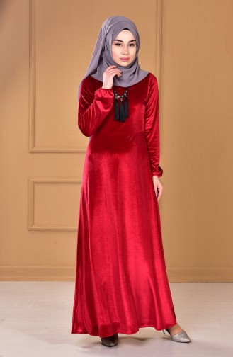 فستان مخمل بتصميم سادة 60667-01