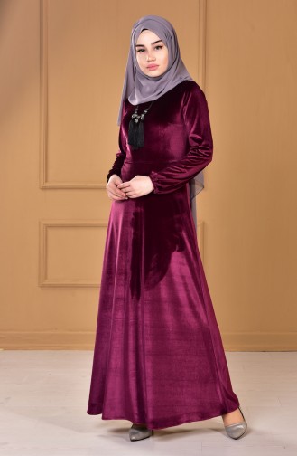 Plum Hijab Evening Dress 60667-02