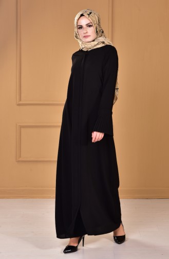 Abaya with Pleated Sleeve 48601-01 Black 48601-01