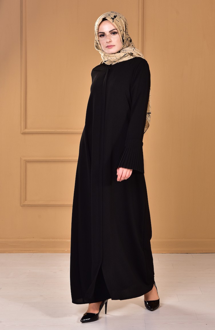 Abaya with Pleated Sleeve 48601-01 Black 48601-01 | Sefamerve