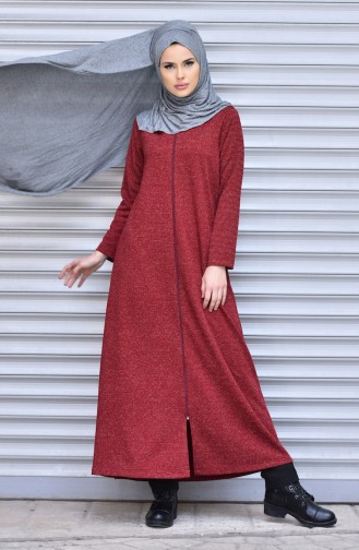 Abaya with Zipper 0030-02 Claret Red 0030-02