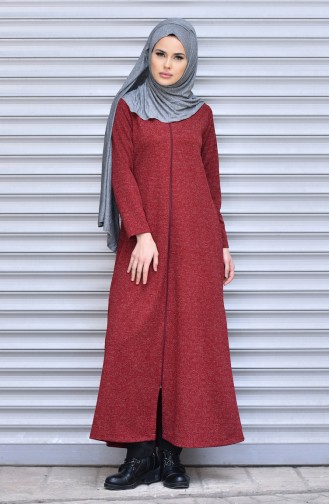 Abaya with Zipper 0030-02 Claret Red 0030-02