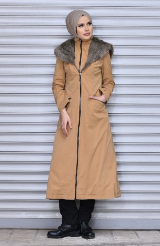 SUKRAN Hooded Zippered Long Coat 35779-02 Camel 35779-02