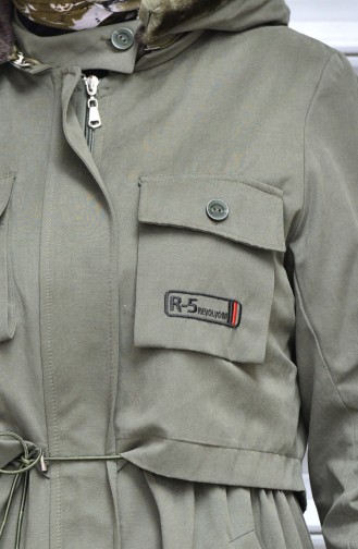 معطف موصول بقبعة بتصميم حزام للخصر 5055-04