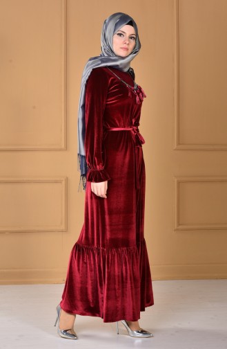Claret Red Hijab Evening Dress 60669-03