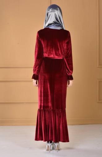 Claret Red Hijab Evening Dress 60669-03