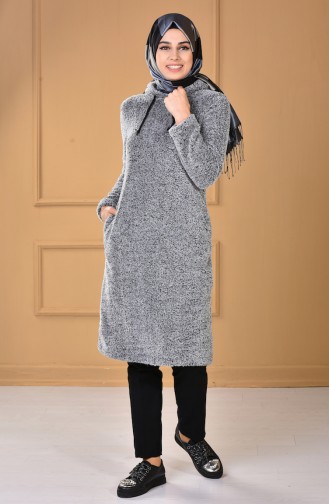 Kapüşonlu Polar Uzun Kazak 9130-03 Gri