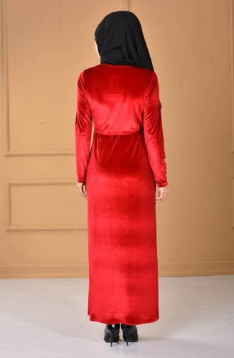 Kadife Elbise 60657-01 Kırmızı