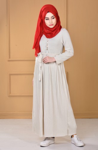 Cream Hijab Dress 0726-03
