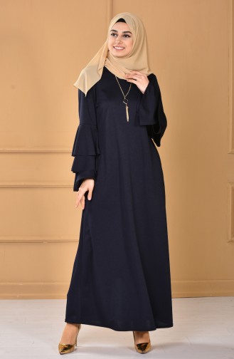 Dress with Necklace 0032-02 Navy Blue 0032-02