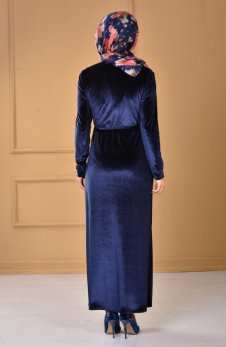 Navy Blue Hijab Evening Dress 60657-03