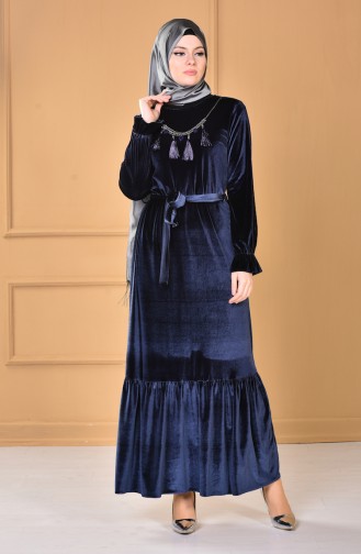 Navy Blue Hijab Evening Dress 60669-06