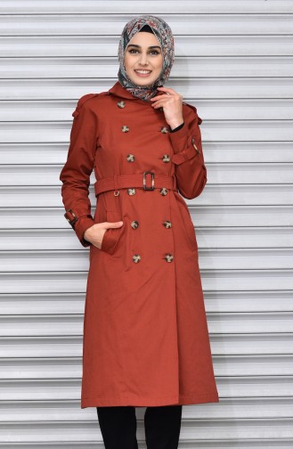 Trench Coat a Ceinture et Boutons 6770-01 Brique 6770-01