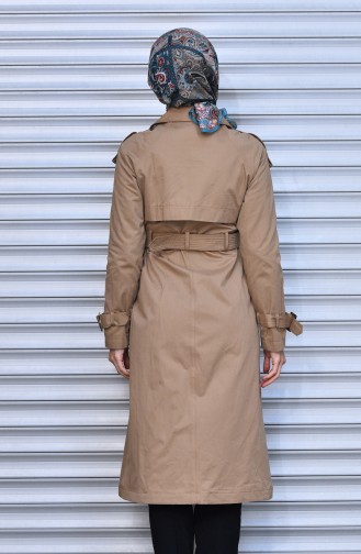 Trench Coat a Boutons et Ceinture 6770-04 Creme Foncé 6770-04