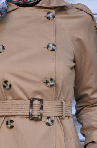 Trench Coat a Boutons et Ceinture 6770-04 Creme Foncé 6770-04