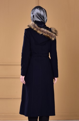 معطف بتصميم موصول بقبعة وأزرار مخفية 1917-02 لون كحلي 1917-02