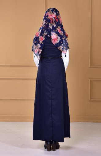 Navy Blue Hijab Dress 4399-03