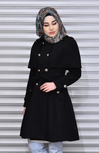 Fleece Mantel mit Umhang 1007-01 Schwarz 1007-01