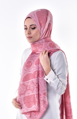 Simli Abiye Şal 7689-09 Pembe