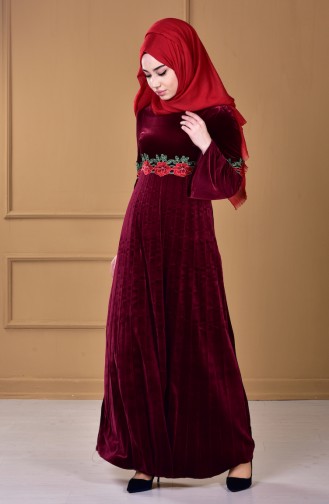Robe Velours a Dentelle 7914-02 Bordeaux 7914-02