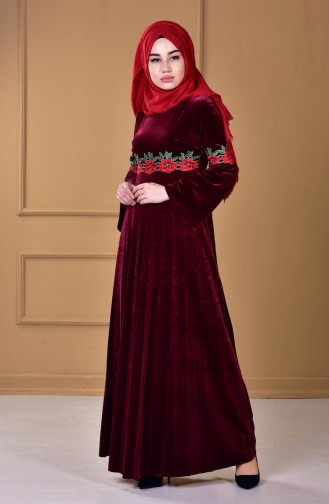 Robe Velours a Dentelle 7914-02 Bordeaux 7914-02