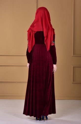 Robe Velours a Dentelle 7914-02 Bordeaux 7914-02