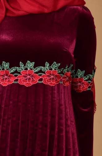Robe Velours a Dentelle 7914-02 Bordeaux 7914-02