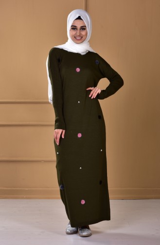 Triko Yarasa Kol Elbise 7334-04 Haki