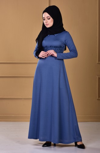 Kleid mit Spilzen   2140-04 İndigo 2140-04