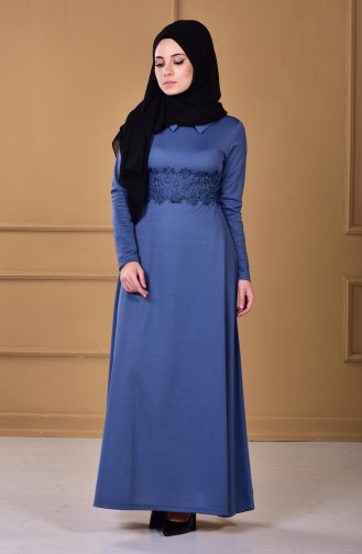 Kleid mit Spilzen   2140-04 İndigo 2140-04