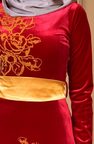 Samt Kleid mit Satin Gürtel 0009-03 Rot 0009-03