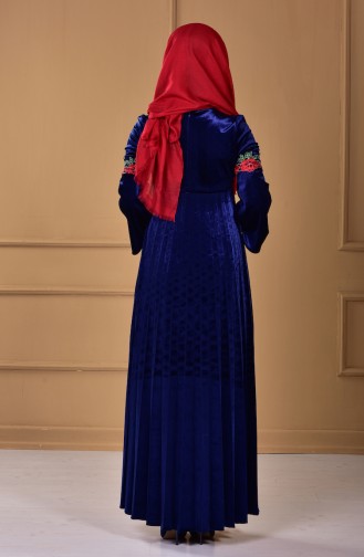 Robe Velours a Dentelle 7914-01 Bleu Marine 7914-01