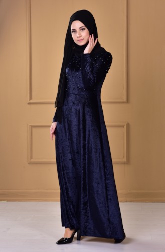 Robe Velours Perlée 4427-02 Bleu Marine 4427-02