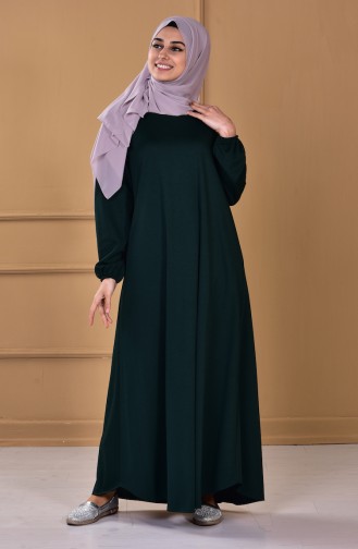 Kleid mit gummiertes Ärmeln 0006-07 Smaragdgrün 0006-07