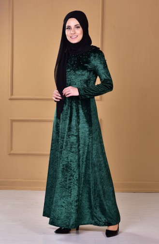 Robe Velours Perlées 4427-01 Vert emeraude 4427-01