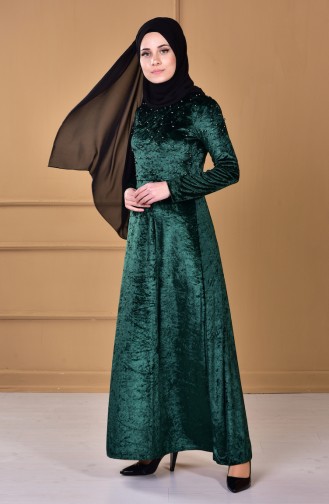 Robe Velours Perlées 4427-01 Vert emeraude 4427-01