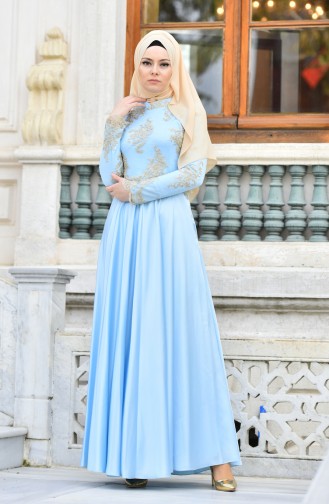 Baby Blue Hijab Evening Dress 7838A-04