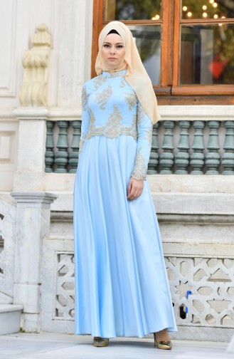 Baby Blue Hijab Evening Dress 7838A-04