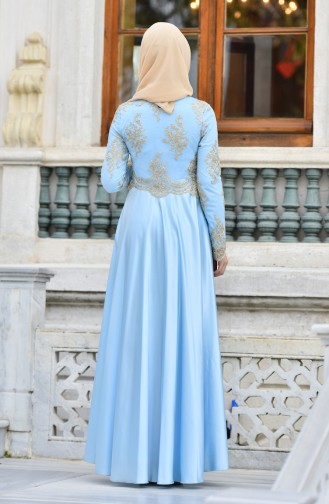 Baby Blue Hijab Evening Dress 7838A-04