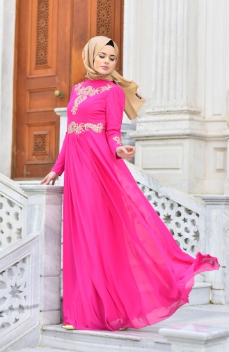 Fuchsia Hijab Evening Dress 1010-01
