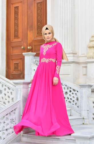 Fuchsia Hijab Evening Dress 1010-01