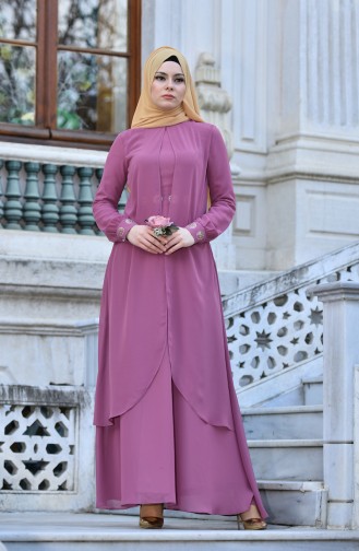 Dusty Rose Hijab Evening Dress 99116-08