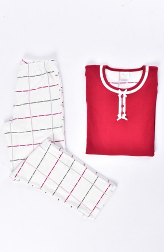Çizgili Pijama Takım 4002-01 Kırmızı