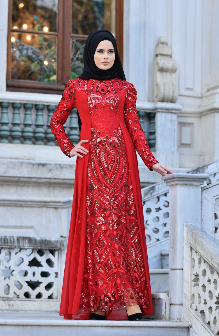 Red Hijab Evening Dress 781703 Sefamerve