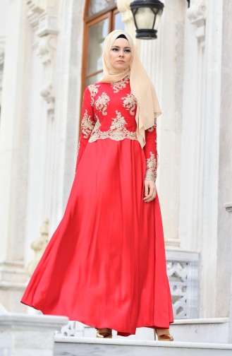Red Hijab Evening Dress 7838A-03