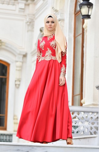 Red Hijab Evening Dress 7838A-03