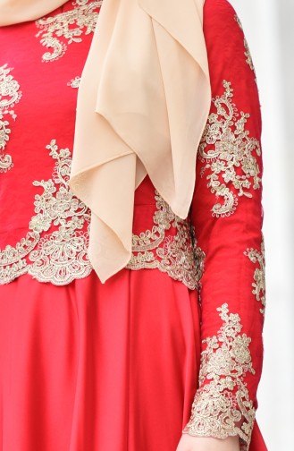 Red Hijab Evening Dress 7838A-03