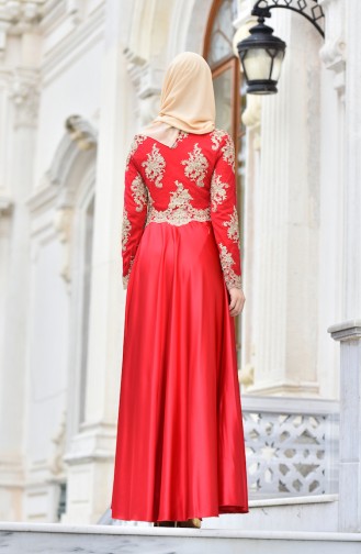 Robe de Soirée Détail Dentelle 7838A-03 Rouge 7838A-03