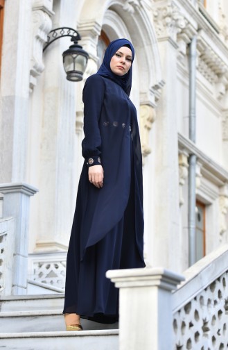 Bedrucktes Chiffon Kleid 99116-07 Dunkelblau 99116-07