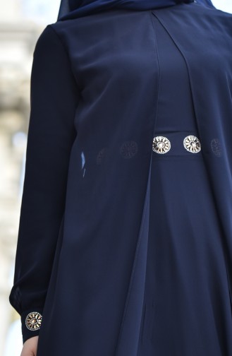 Bedrucktes Chiffon Kleid 99116-07 Dunkelblau 99116-07
